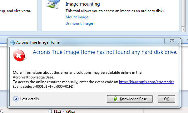 e000101f4 acronis true image has not found any hard disks